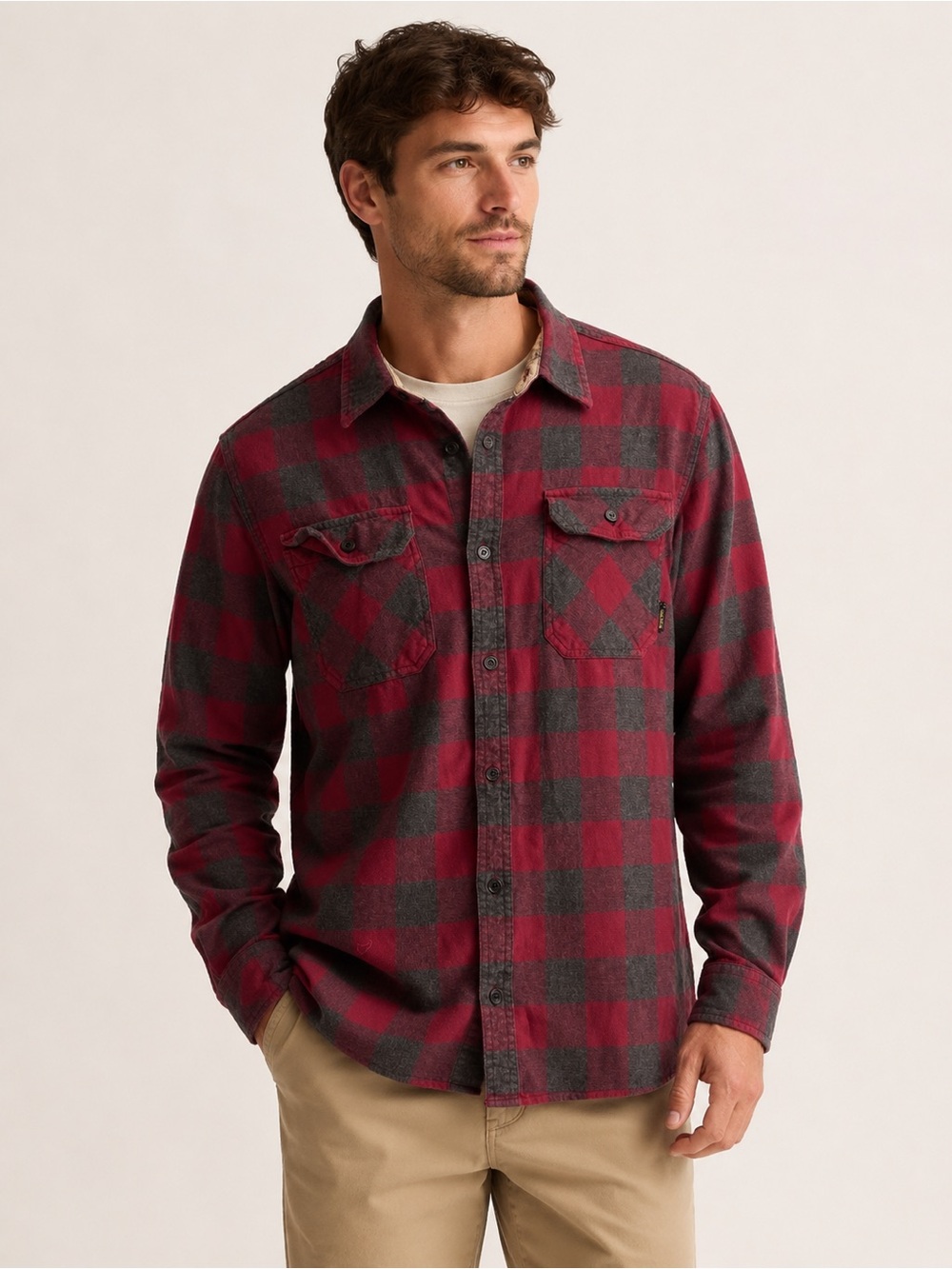 Burton Dunmore Flannel Shirt Men’s M Red Black Buffalo Plaid Cotton Outdoor